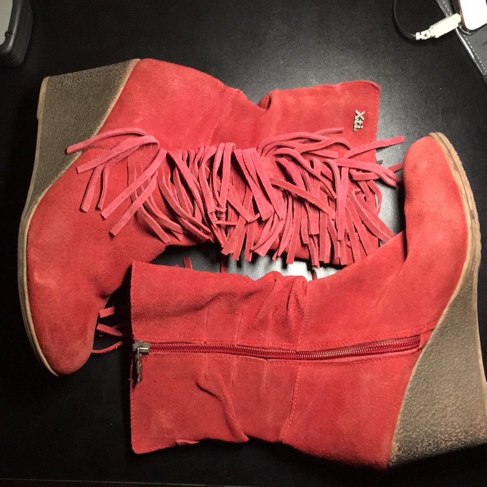 USED XTI Red Suede Wedge Boots Size 38(US 8) - Picture 3 of 6